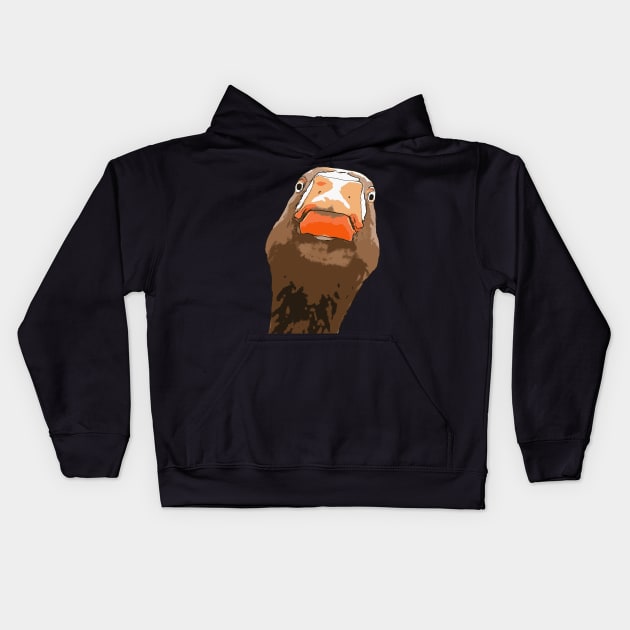 Brown Duck With Geeky Expressive Face Cartoon Style Kids Hoodie by taiche